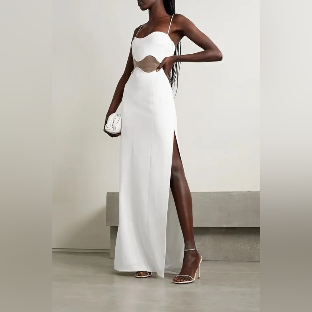 Galvan London New Isola Bella Mesh Paneled Knitted Maxi Dress Size US 4 $1,995.0